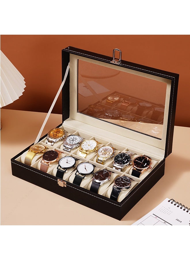 12 slots Leather watch box, watch storage box, watch display box, home decoration, stall display box, exquisite and simple gift box - Image 2