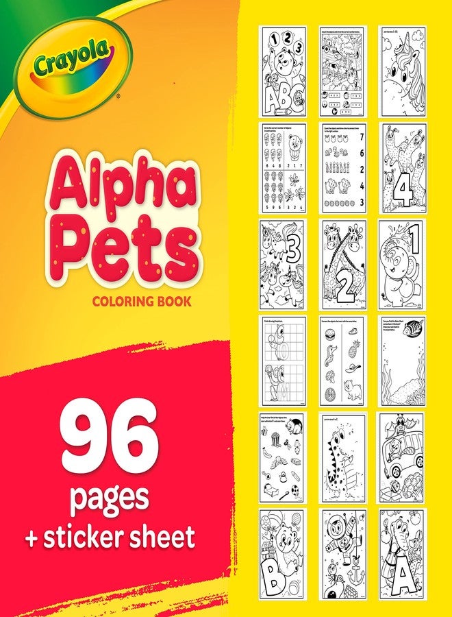 Crayola Alpha Pets Coloring Pages and Stickers, Number & Alphabet Coloring Book, Gift for Kids, 96 Pages - Image 3