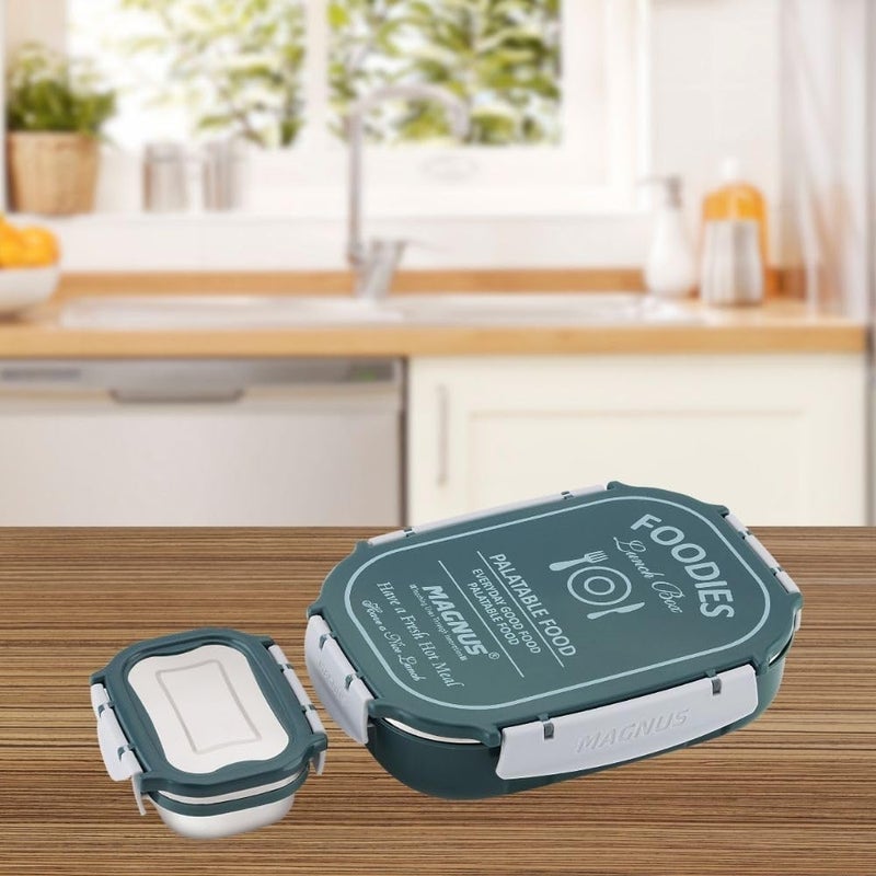 Magnus Spike Lunch Box SP (Green) - Stainless Steel Lunch Box Set with Leakproof Containers (800ml & 150ml) - Ideal Lunch Box for Kids & Lunch Boxes for Office Men, Women - Airtight & Insulated Design - Image 5