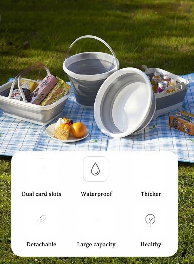 WAOKN 10L Collapsible Plastic Bucket, Foldable Buckets Indoor and Outdoor Collapsible Bucket with Handle, MultiPurpose Circle Handy Portable Fishing Water Pail, Portable Cleaning Bucket for Household Car Wash - Space Saving Outdoor Fishing, Garden, Camping Water Pail (Square),Beach Water Pails Grey - Image 2