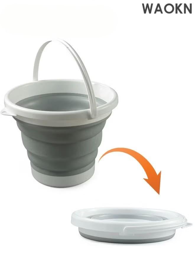 WAOKN 10L Collapsible Plastic Bucket, Foldable Buckets Indoor and Outdoor Collapsible Bucket with Handle, MultiPurpose Circle Handy Portable Fishing Water Pail, Portable Cleaning Bucket for Household Car Wash - Space Saving Outdoor Fishing, Garden, Camping Water Pail (Square),Beach Water Pails Grey - Image 1