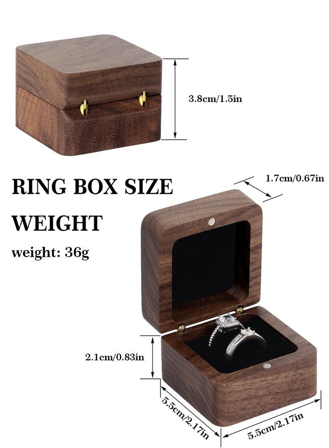 Sovia Wooden Ring Box, 2 Slot Mini Engagement Ring Holder Box, Small Square Solid Walnut Wood Vintage Ring Bearer Case Box, Rustic Jewelry Gift Storage Box for Wedding, Proposal, Bridal Photo, Anniversary - Image 3