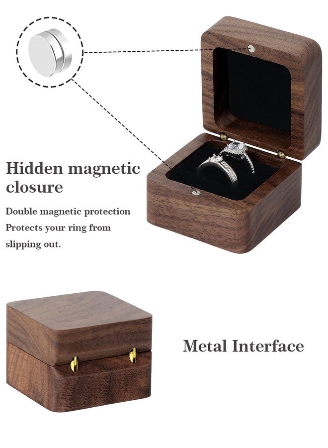 Sovia Wooden Ring Box, 2 Slot Mini Engagement Ring Holder Box, Small Square Solid Walnut Wood Vintage Ring Bearer Case Box, Rustic Jewelry Gift Storage Box for Wedding, Proposal, Bridal Photo, Anniversary - Image 2