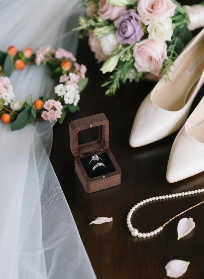 Sovia Wooden Ring Box, 2 Slot Mini Engagement Ring Holder Box, Small Square Solid Walnut Wood Vintage Ring Bearer Case Box, Rustic Jewelry Gift Storage Box for Wedding, Proposal, Bridal Photo, Anniversary - Image 5