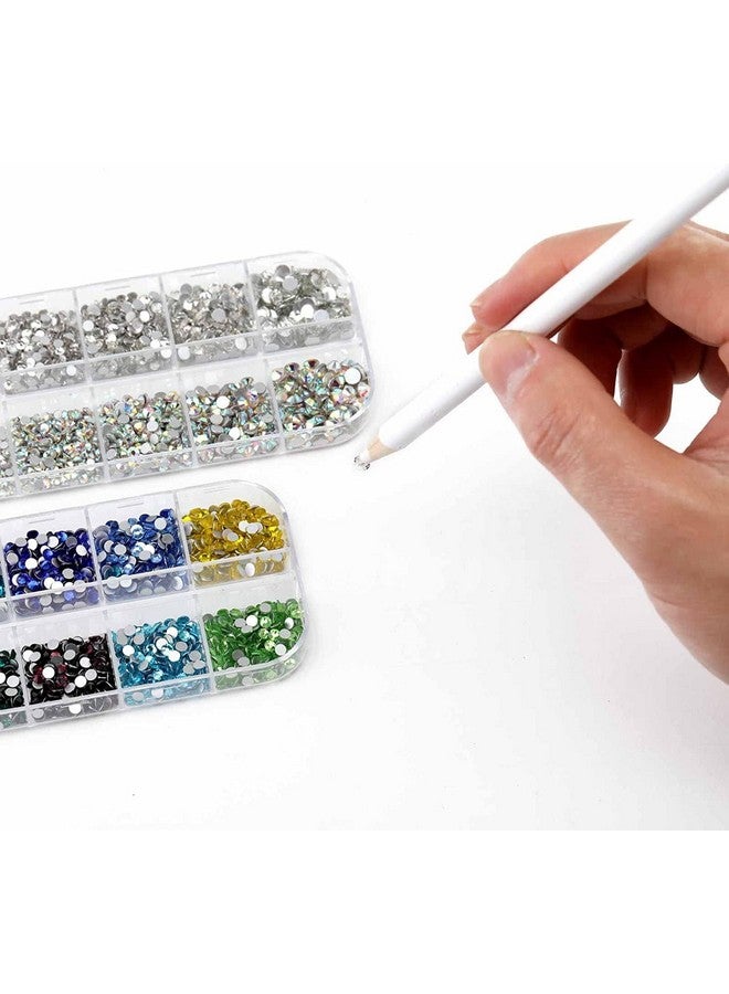 Gleevia Nail Rhinestones, Crystal Nail Art Gems, Flatback Glass Nail Jewels Rhinestone Nail Studs, 12 Mixed Color Crystals Rhinestones with Pickup Pencil & Tweezer for Nails Art Decoration - Image 3