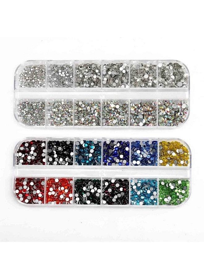 Gleevia Nail Rhinestones, Crystal Nail Art Gems, Flatback Glass Nail Jewels Rhinestone Nail Studs, 12 Mixed Color Crystals Rhinestones with Pickup Pencil & Tweezer for Nails Art Decoration - Image 2