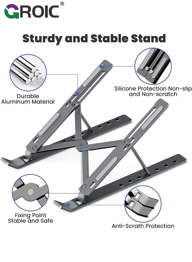 GROIC Small Laptop Silver Stand Holder for Desk 7-Angle Adjustable, Ergonomic Foldable Aluminum Anti-Slip Portable Computer Riser for MacBook iPad Tablet 9-15.6 Inch  - Image 4