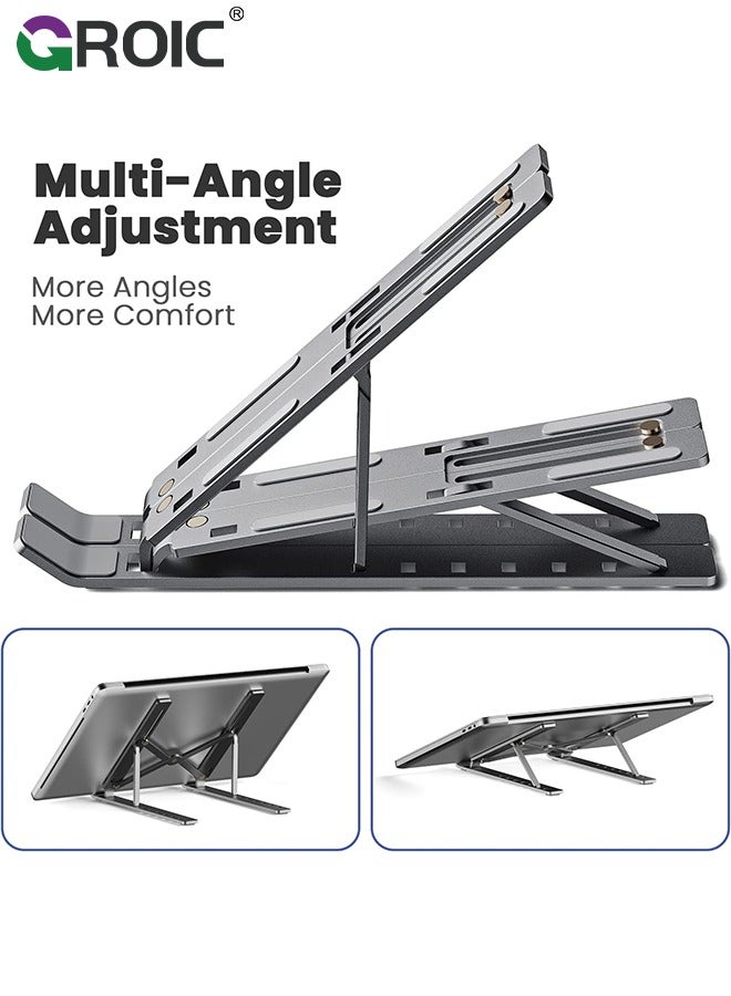 GROIC Small Laptop Silver Stand Holder for Desk 7-Angle Adjustable, Ergonomic Foldable Aluminum Anti-Slip Portable Computer Riser for MacBook iPad Tablet 9-15.6 Inch  - Image 2