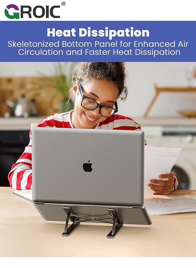GROIC Small Laptop Silver Stand Holder for Desk 7-Angle Adjustable, Ergonomic Foldable Aluminum Anti-Slip Portable Computer Riser for MacBook iPad Tablet 9-15.6 Inch  - Image 3