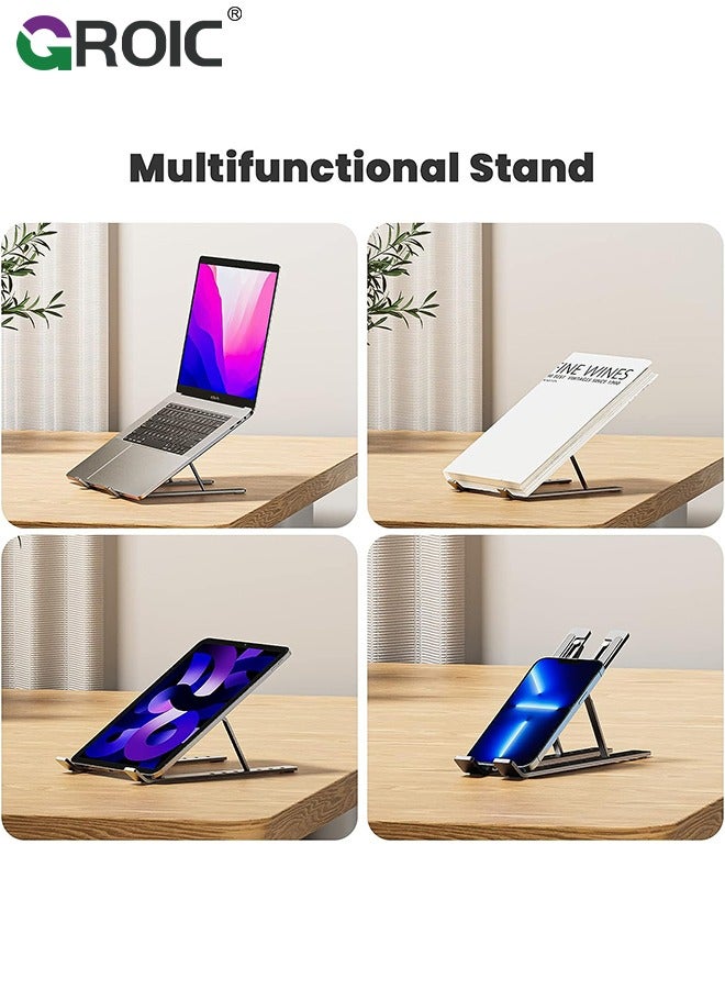 GROIC Small Laptop Silver Stand Holder for Desk 7-Angle Adjustable, Ergonomic Foldable Aluminum Anti-Slip Portable Computer Riser for MacBook iPad Tablet 9-15.6 Inch  - Image 5