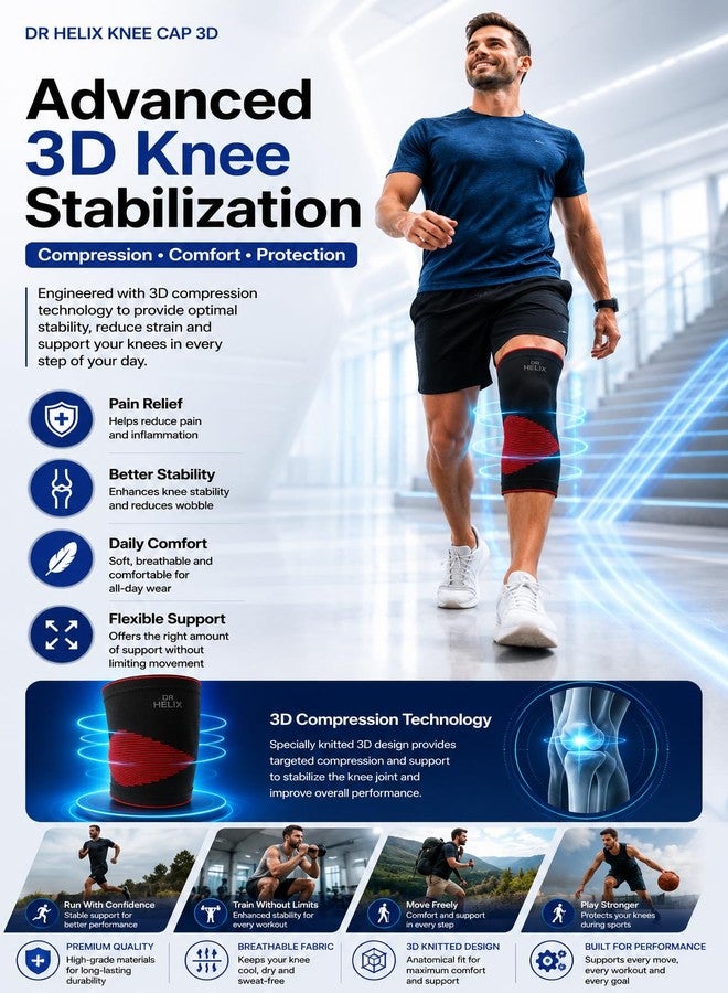 Dr Helix Unisex 3D Knee Cap Red | Adjustable Support for Knee Pain Relief & Injury Prevention | Breathable, Comfortable & Durable|Ideal for Sports, Recovery & Daily Use - (Size - XL) - Image 4