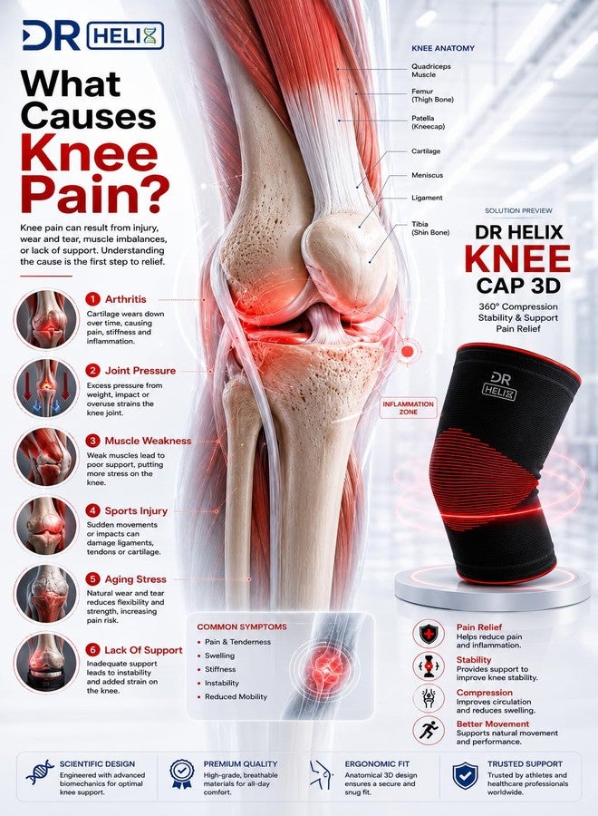 Dr Helix Unisex 3D Knee Cap Red | Adjustable Support for Knee Pain Relief & Injury Prevention | Breathable, Comfortable & Durable|Ideal for Sports, Recovery & Daily Use - (Size - XL) - Image 3