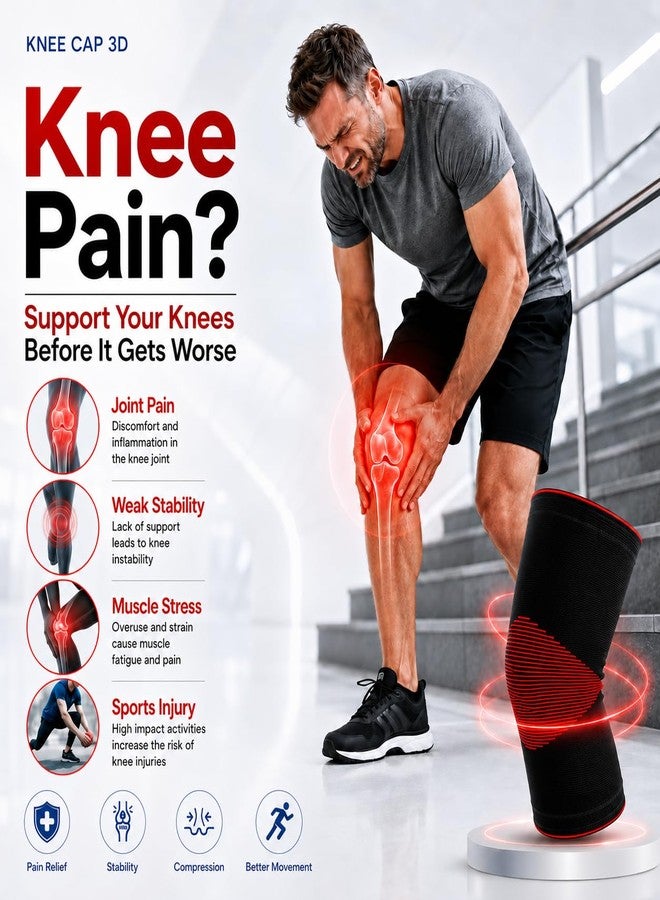 Dr Helix Unisex 3D Knee Cap Red | Adjustable Support for Knee Pain Relief & Injury Prevention | Breathable, Comfortable & Durable|Ideal for Sports, Recovery & Daily Use - (Size - XL) - Image 2