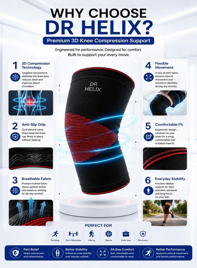 Dr Helix Unisex 3D Knee Cap Red | Adjustable Support for Knee Pain Relief & Injury Prevention | Breathable, Comfortable & Durable|Ideal for Sports, Recovery & Daily Use - (Size - XL) - Image 5