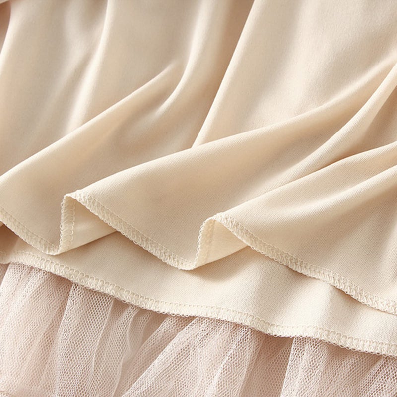 Dirholl Women's A-Line Fairy Patterned Elastic Waist Ruffle Tulle Layered Midi Skirt Tutu B Apricot - Image 5