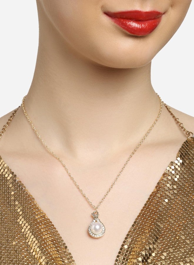 Zaveri Pearls قلادة وسلسلة عصرية من اللؤلؤ والماس النمساوي مطلية بالذهب من زافيري بيرلز للنساء - ZPFK16781 - Image 3