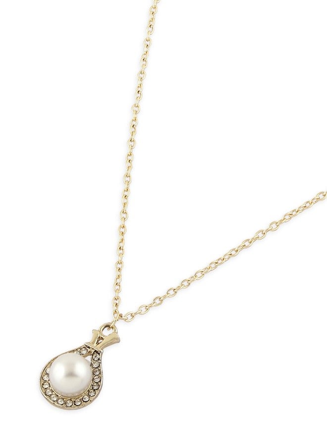 Zaveri Pearls قلادة وسلسلة عصرية من اللؤلؤ والماس النمساوي مطلية بالذهب من زافيري بيرلز للنساء - ZPFK16781 - Image 4