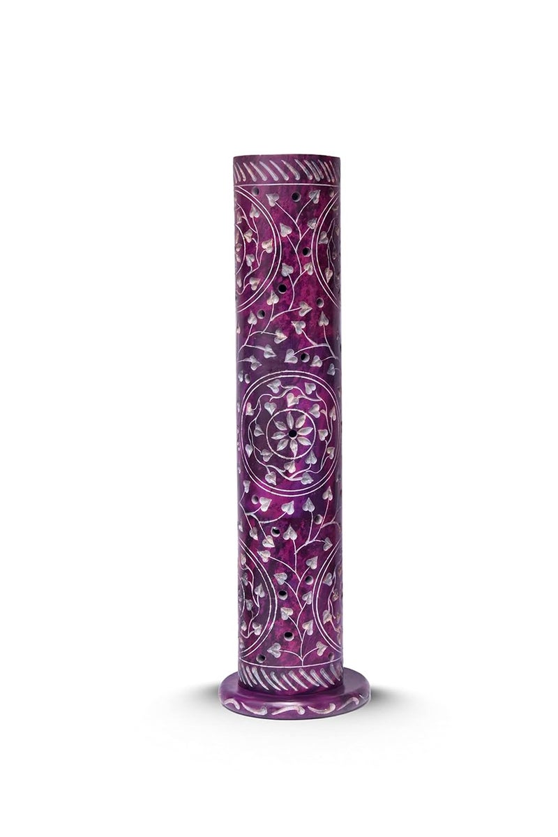 IYBHandcrafted Soapstone Marble Round Vine Design Incense Holder Diffuser Agarbatti Stand Free 6 Incense Sticks Purple Color