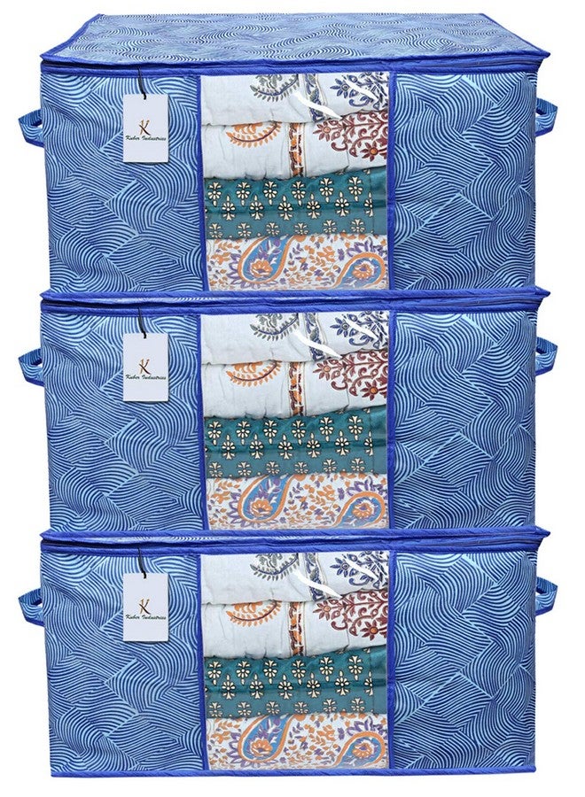 Kuber Industries Leheriya Design Underbed Storage Bag, Storage Organiser, Blanket Cover Set Of 3 (Royal Blue, Non-Woven), 65 X 47 X 33 Centimeters - Image 1