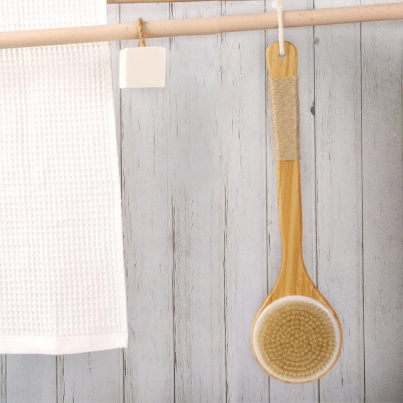 فرشاة شطف الظهر والاستحمام من شركة SHOWERORO ذات مقبض طويل وشعيرات ناعمة، مثالية للتنظيف العميق وتقشير الجلد، وأداة لغسل الجسم مناسبة للاستخدام في البيئات الرطبة والجافة. - Image 4