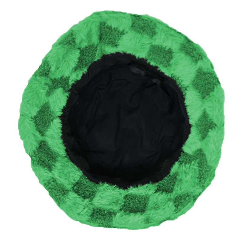 Glory Max Winter Fluffy Plush Bucket Hat Cozy Faux Fur Wide Brim Adjustable Size for Women (US, Alpha, One Size, Check Green) - Image 3