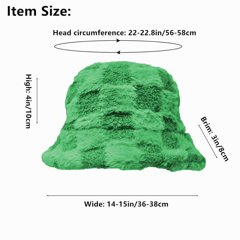 Glory Max Winter Fluffy Plush Bucket Hat Cozy Faux Fur Wide Brim Adjustable Size for Women (US, Alpha, One Size, Check Green) - Image 5