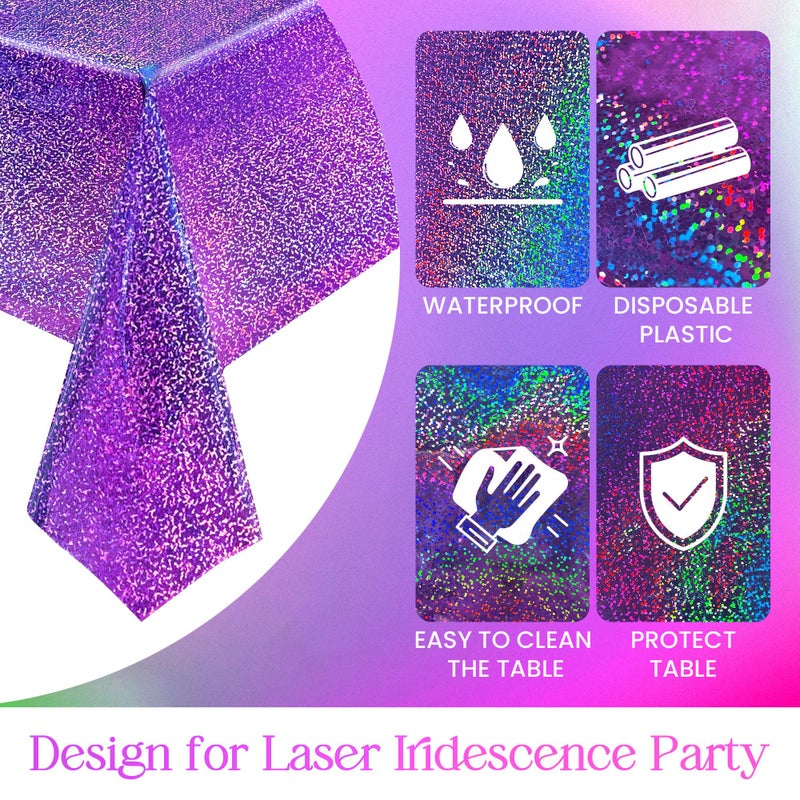 Just Shimmer Sparkling Holographic Laser Tablecloth - Shimmering, Waterproof, Easy to Clean - Ideal for Bachelorette, Birthday, Wedding, and Anniversary Party Decorations (Purple, 1) - Image 5