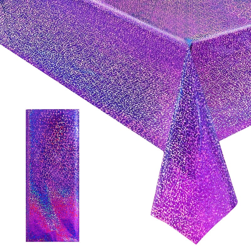 Just Shimmer Sparkling Holographic Laser Tablecloth - Shimmering, Waterproof, Easy to Clean - Ideal for Bachelorette, Birthday, Wedding, and Anniversary Party Decorations (Purple, 1) - Image 1