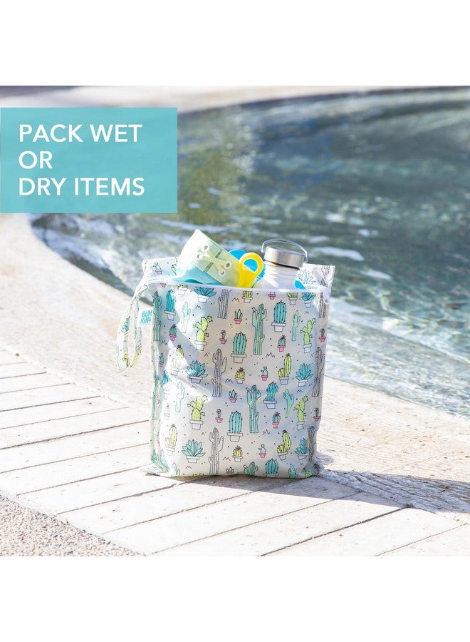 Bumkins Waterproof Wet Bag for Baby, Travel, Swim Suit, Cloth Diapers, Pump Parts, Pool, Beach, Gym Clothes, Toiletry, Hook to Stroller, Daycare, Zipper Reusable Wetdry Packing, 2-pk Cactus and Arrows - Image 2
