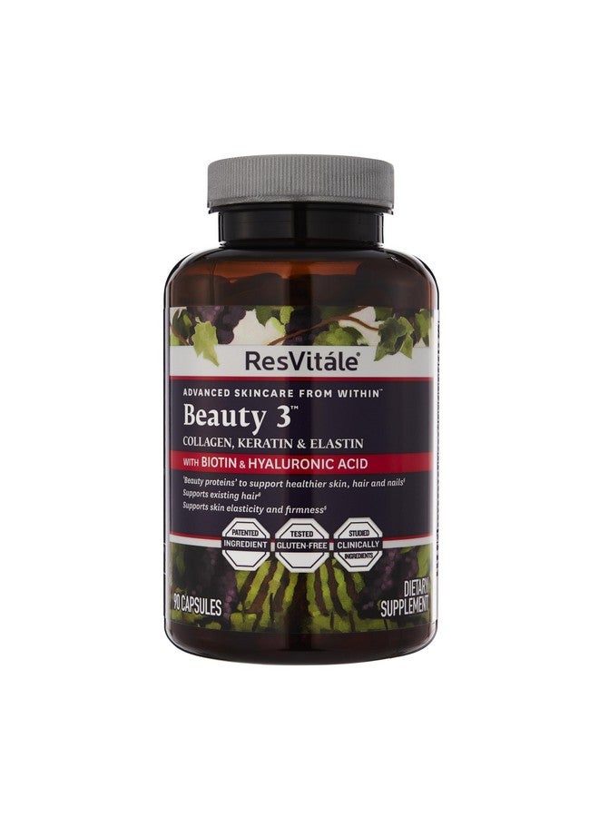ResVitale ResVitále Beauty 3 - Skin Care Supplement with Collagen, Keratin & Elastin - 90 Capsules - Image 1