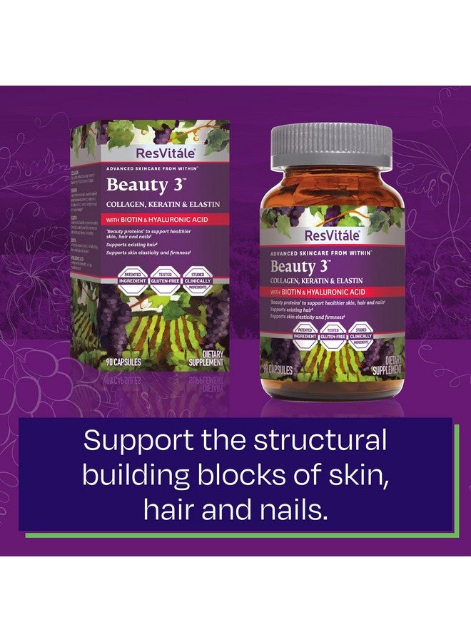 ResVitale ResVitále Beauty 3 - Skin Care Supplement with Collagen, Keratin & Elastin - 90 Capsules - Image 5