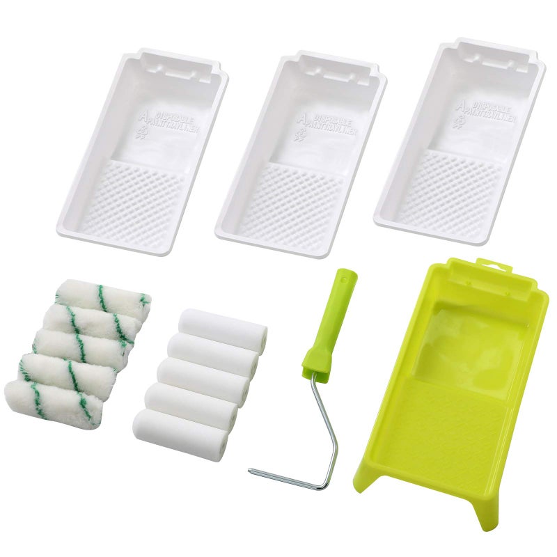 Foam Paint Roller Tray Set4Inch Mini Roller Cover Refills with Frame Paint Tray Liners HighDensity Foam Small Roller Naps Bathtub Refinishing Sponge Roller Kit15Pcs