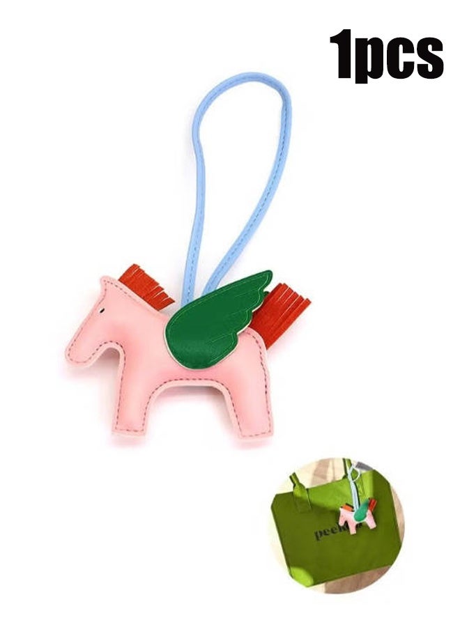واي جيه موضة الخياطة الجلدية تاسيل سلسلة مفاتيح المهر، ملحقات حقيبة الإسقاط المعلق للخيول الكرتونية المبدعة، مع حقيبة حقيبة حقيبة يد لسلسلة مفاتيح سيارة محفظة للنساء (وردية) - Image 1