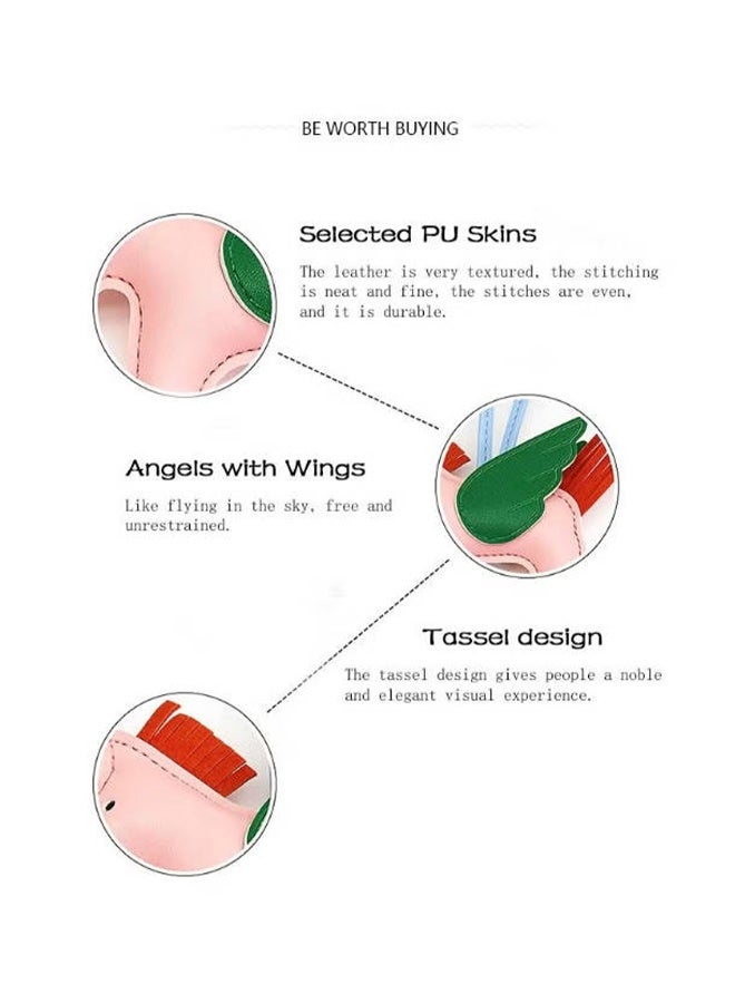 واي جيه موضة الخياطة الجلدية تاسيل سلسلة مفاتيح المهر، ملحقات حقيبة الإسقاط المعلق للخيول الكرتونية المبدعة، مع حقيبة حقيبة حقيبة يد لسلسلة مفاتيح سيارة محفظة للنساء (وردية) - Image 3