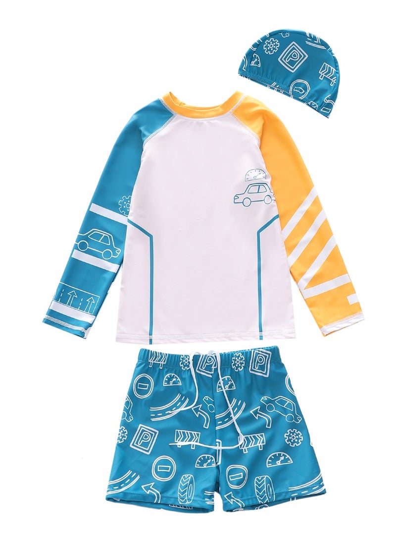 3pcs children's swimsuit boy shorts long sleeve swimming cap sun protection swimsuit beach swimsuit