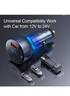 Baseus 65W Car Charger for Samsung S24 Ultra, Type C Fast Charging, 45W PPS Dual USB Port Adapter with Digital Display, Compatible with Galaxy S24 Ultra/S24/S24+, iPhone 16 Series, MacBook & More, Includes 100W 5A USB-C Cable for Fast, Reliable Charging.  - Image 2