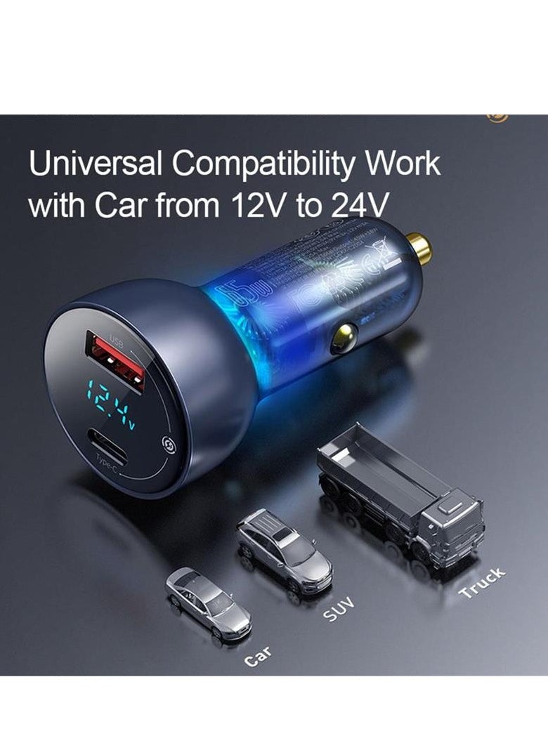 Baseus 65W Car Charger for Samsung S24 Ultra, Type C Fast Charging, 45W PPS Dual USB Port Adapter with Digital Display, Compatible with Galaxy S24 Ultra/S24/S24+, iPhone 16 Series, MacBook & More, Includes 100W 5A USB-C Cable for Fast, Reliable Charging.  - Image 2