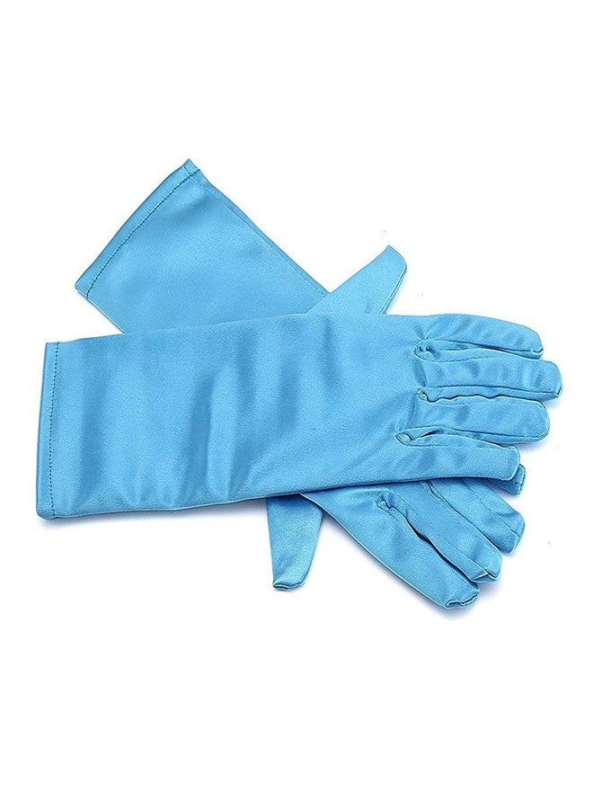 FOK Polyester Princess Fairy Dress Set - Head Gear Tiara, Crown, Wand, Gloves, Braid Hair Wig ( Blue ) - Image 5