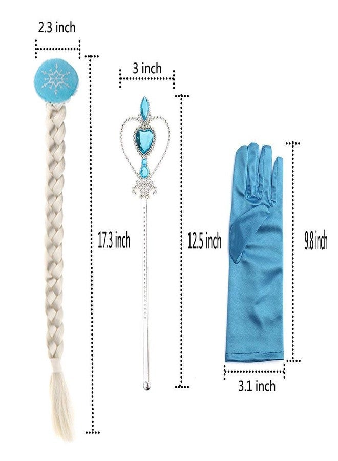FOK Polyester Princess Fairy Dress Set - Head Gear Tiara, Crown, Wand, Gloves, Braid Hair Wig ( Blue ) - Image 2