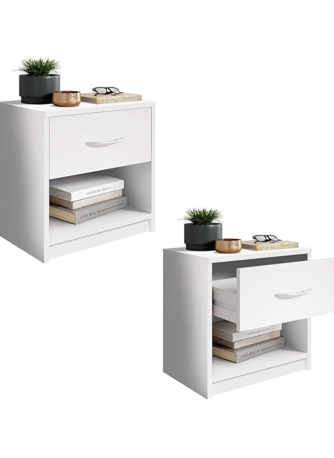 MODERN HOME Minimalist Wooden Side Table – White Nightstand with Drawer, Elegant Design for Any Bedroom.  - Image 2