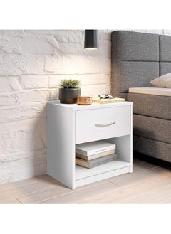 MODERN HOME Minimalist Wooden Side Table – White Nightstand with Drawer, Elegant Design for Any Bedroom.  - Image 4