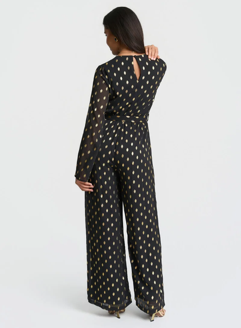 Needs No Label  Black Foil Wrap Jumpsuit for Women | Best Price UAE