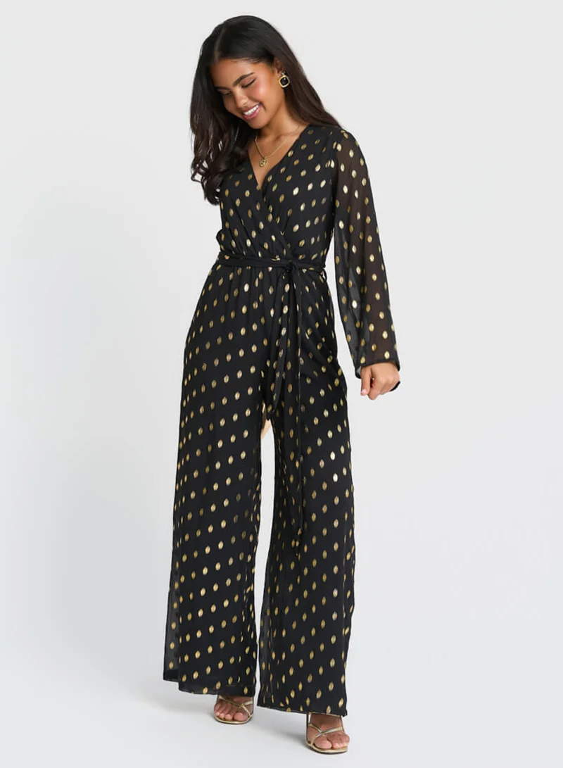 Needs No Label  Black Foil Wrap Jumpsuit for Women | Best Price UAE