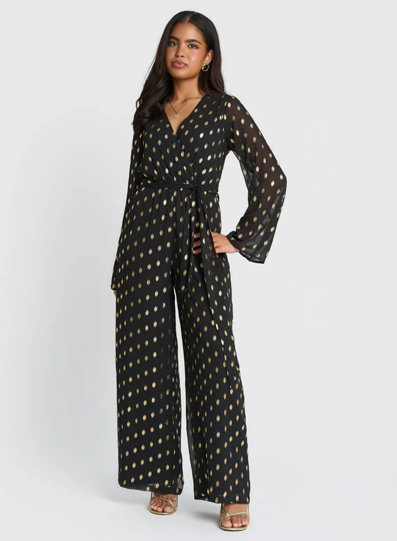 Needs No Label  Black Foil Wrap Jumpsuit for Women | Best Price UAE