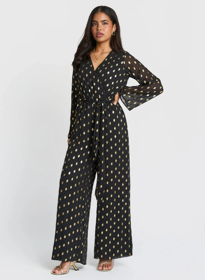 Needs No Label  Black Foil Wrap Jumpsuit for Women | Best Price UAE