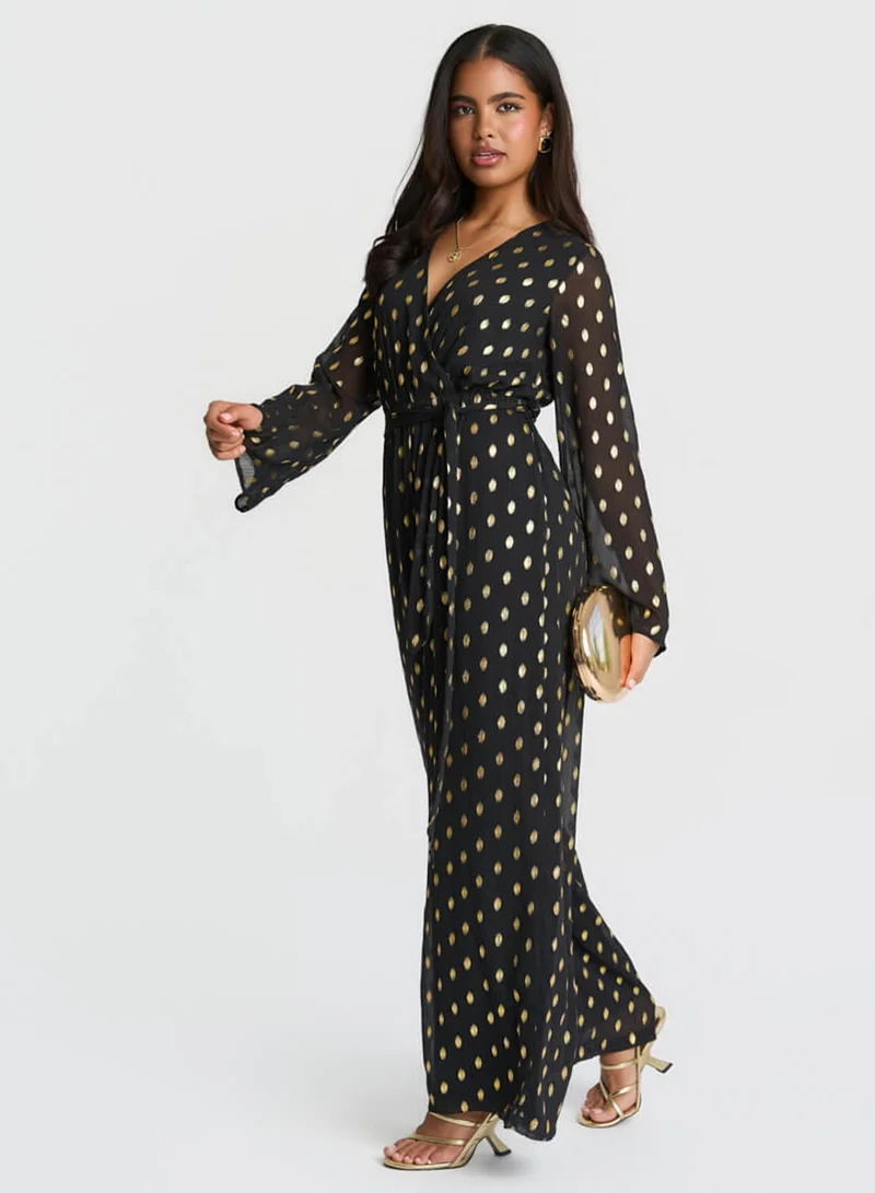 Needs No Label  Black Foil Wrap Jumpsuit for Women | Best Price UAE