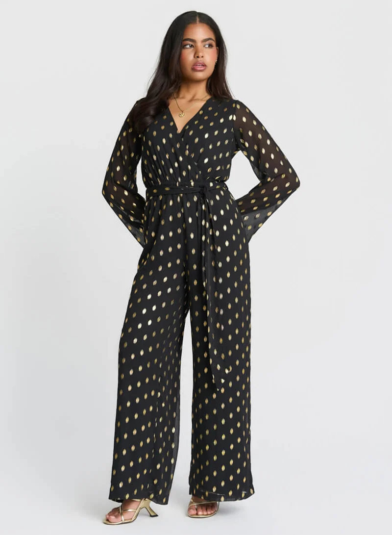 Black Foil Wrap Jumpsuit