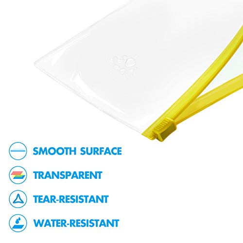 Vantasii 26 Clear Zip Envelope File Bill Document Bag Pocket Pencil Case with Tag Pocket, 5 Assorted Colors, 9.1” x 4.7”fit A6 Sheets - Image 3