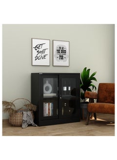 RIGID Steel Low Height Sliding Glass Door Cupboard Black 90x90x40cm  - Image 1