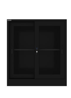 RIGID Steel Low Height Sliding Glass Door Cupboard Black 90x90x40cm  - Image 2